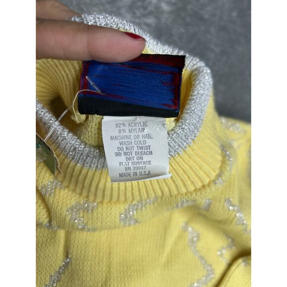 Vintage 80s Girls Electric Knit Co Made In USA Yellow Geometric Sweater Size Med - Picture 6 of 10